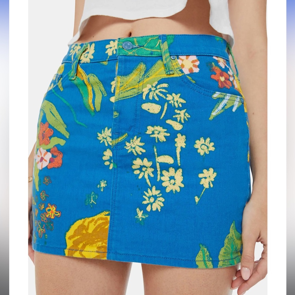 MOTHER Blue Floral Mini Skirt